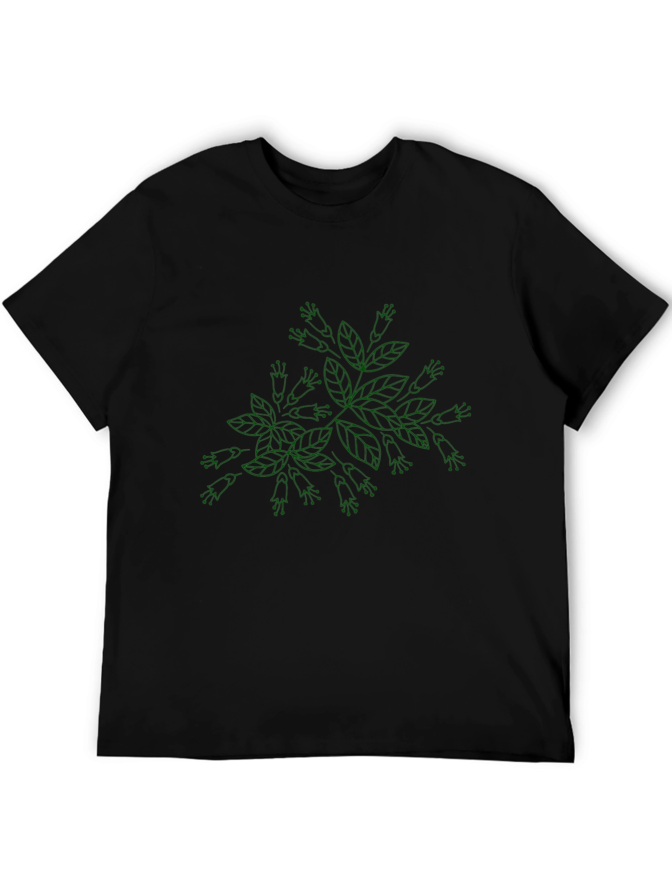 Botanical Green Print Black T-Shirt