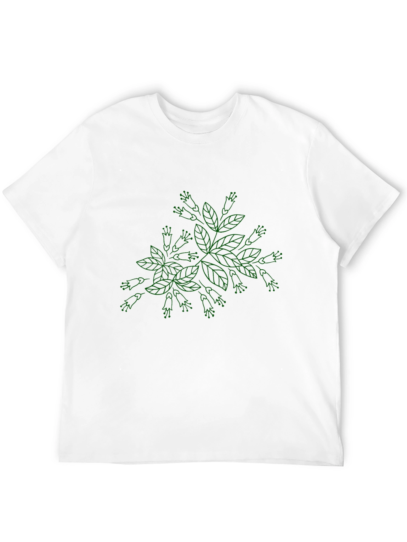 Botanical Green Print Black T-Shirt