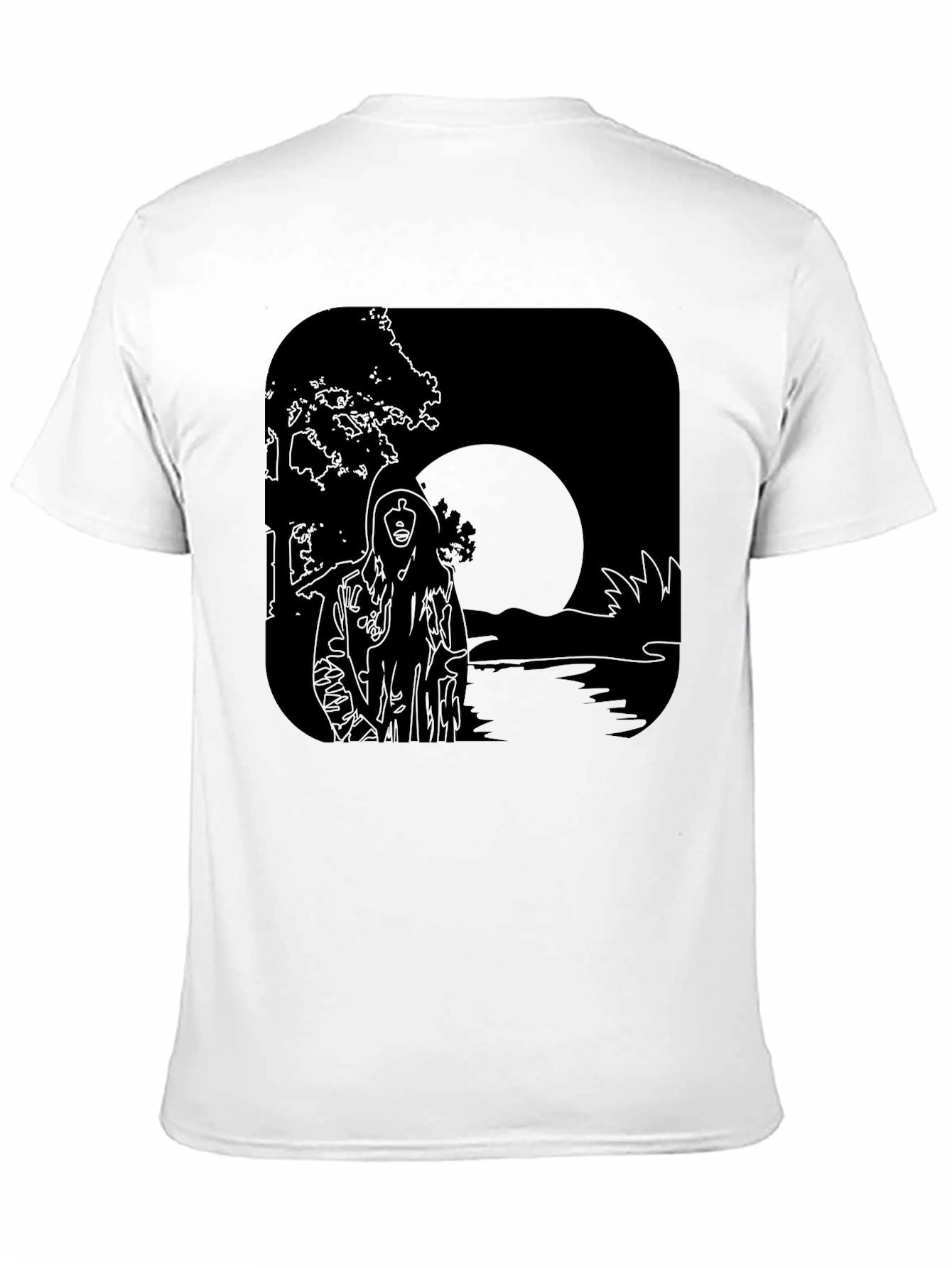 Moonlit River Graphic Tee - Black Cotton T-Shirt