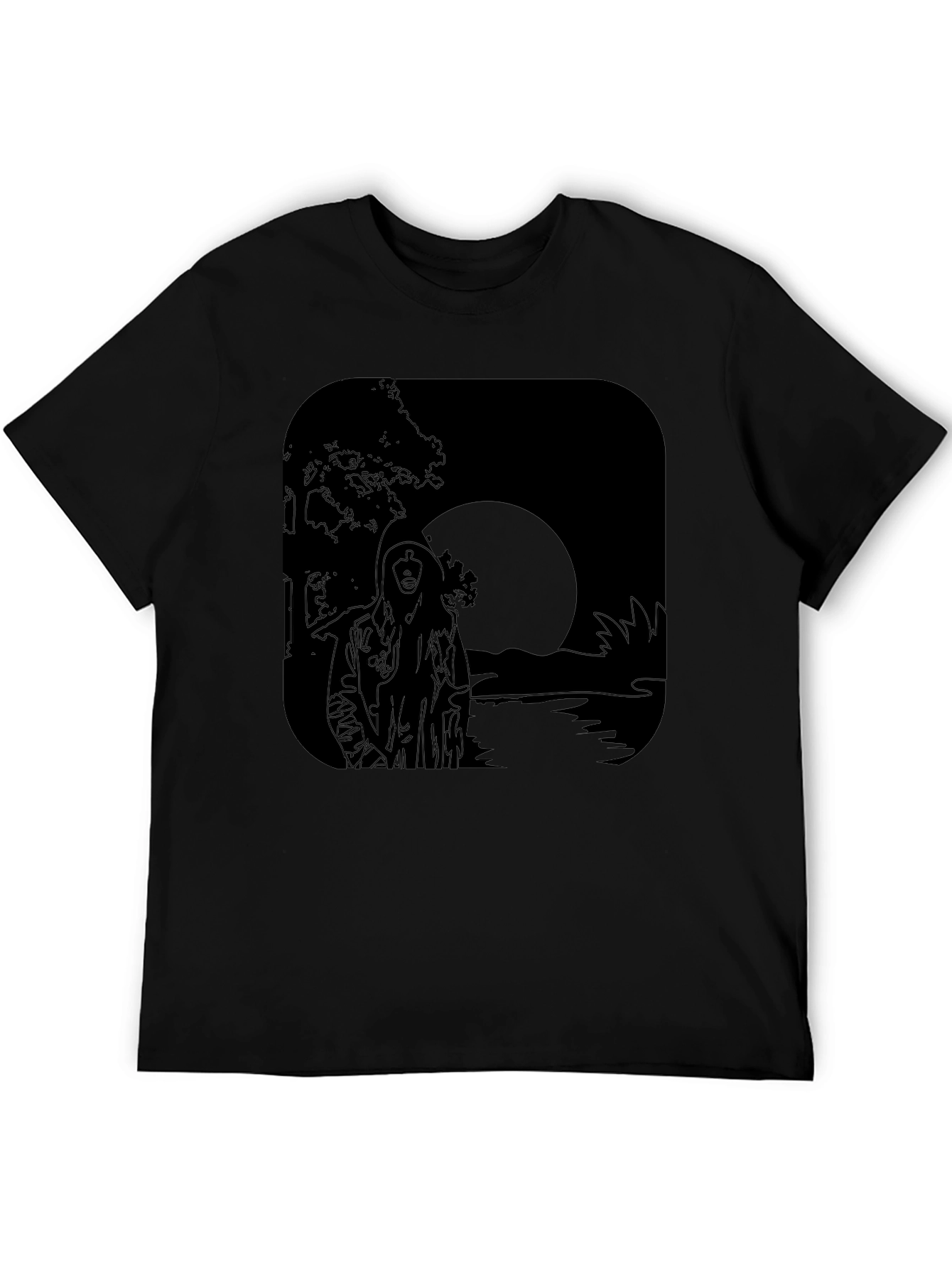 Moonlit River Graphic Tee - Black Cotton T-Shirt