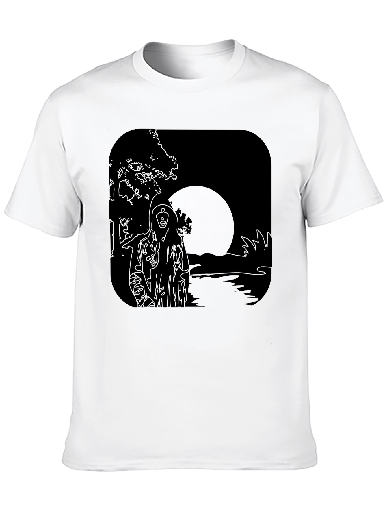 Moonlit River Graphic Tee - Black Cotton T-Shirt