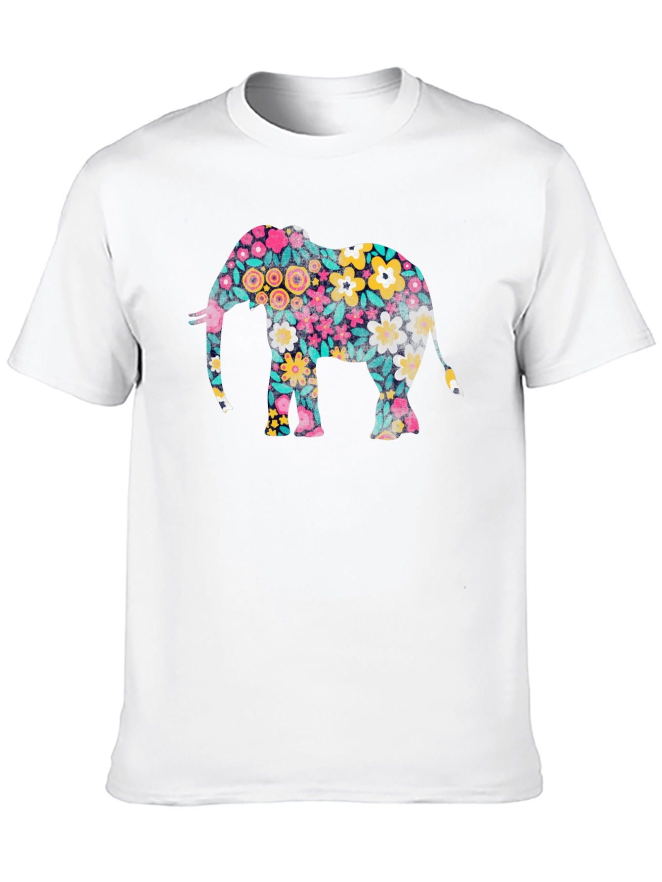 Floral Elephant Print Black T-Shirt