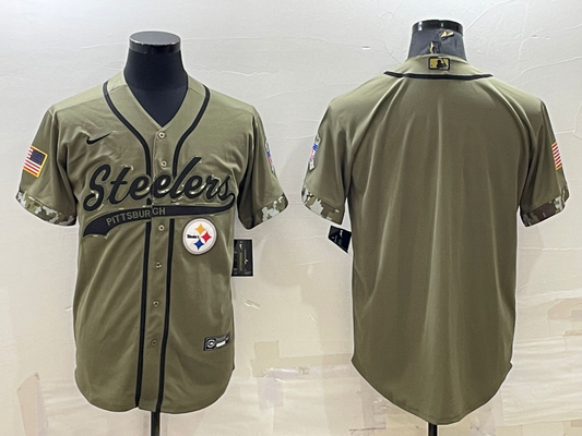 Men's Pittsburgh Steelers Olive 2022 Salute To Service Limited Blank Jerseys