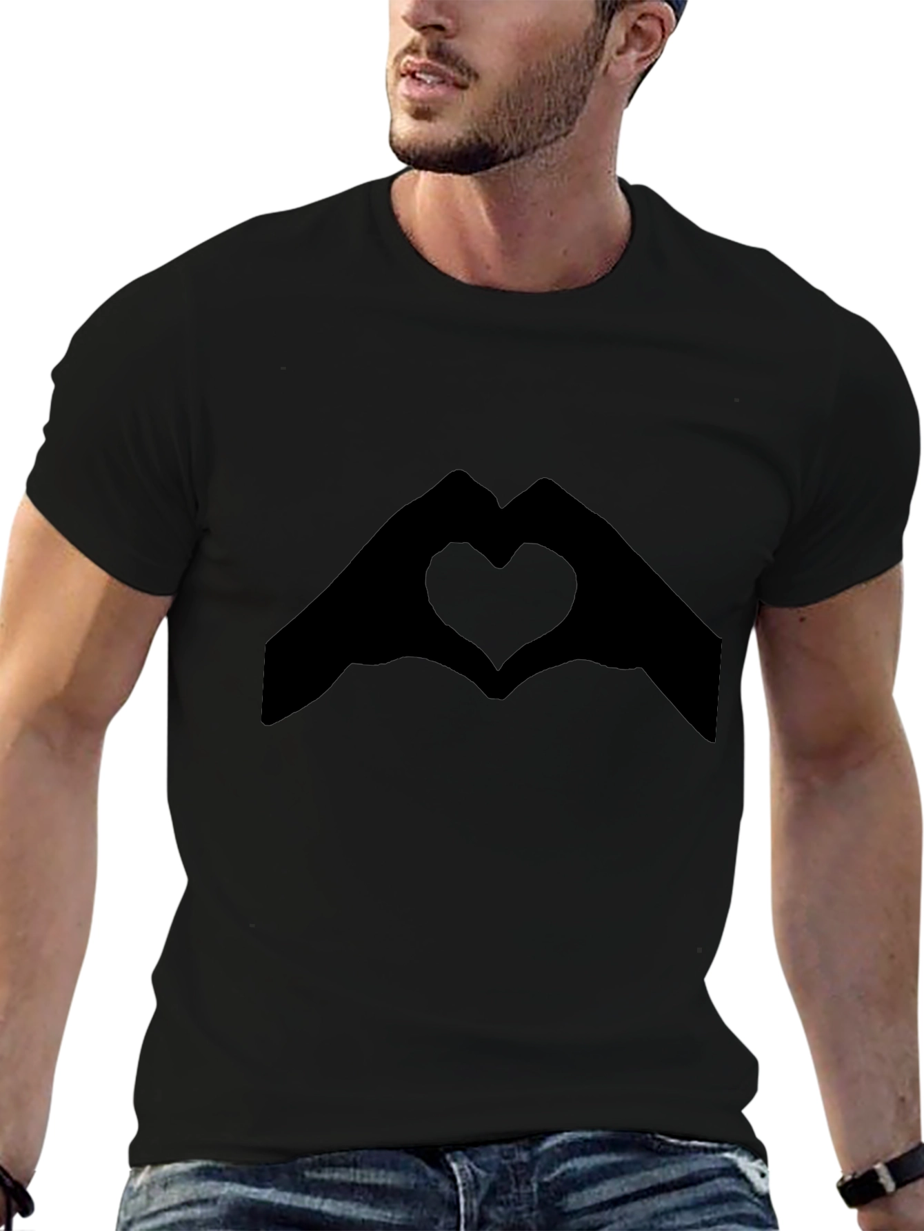 Heart Hands Graphic Tee - Black Casual T-Shirt