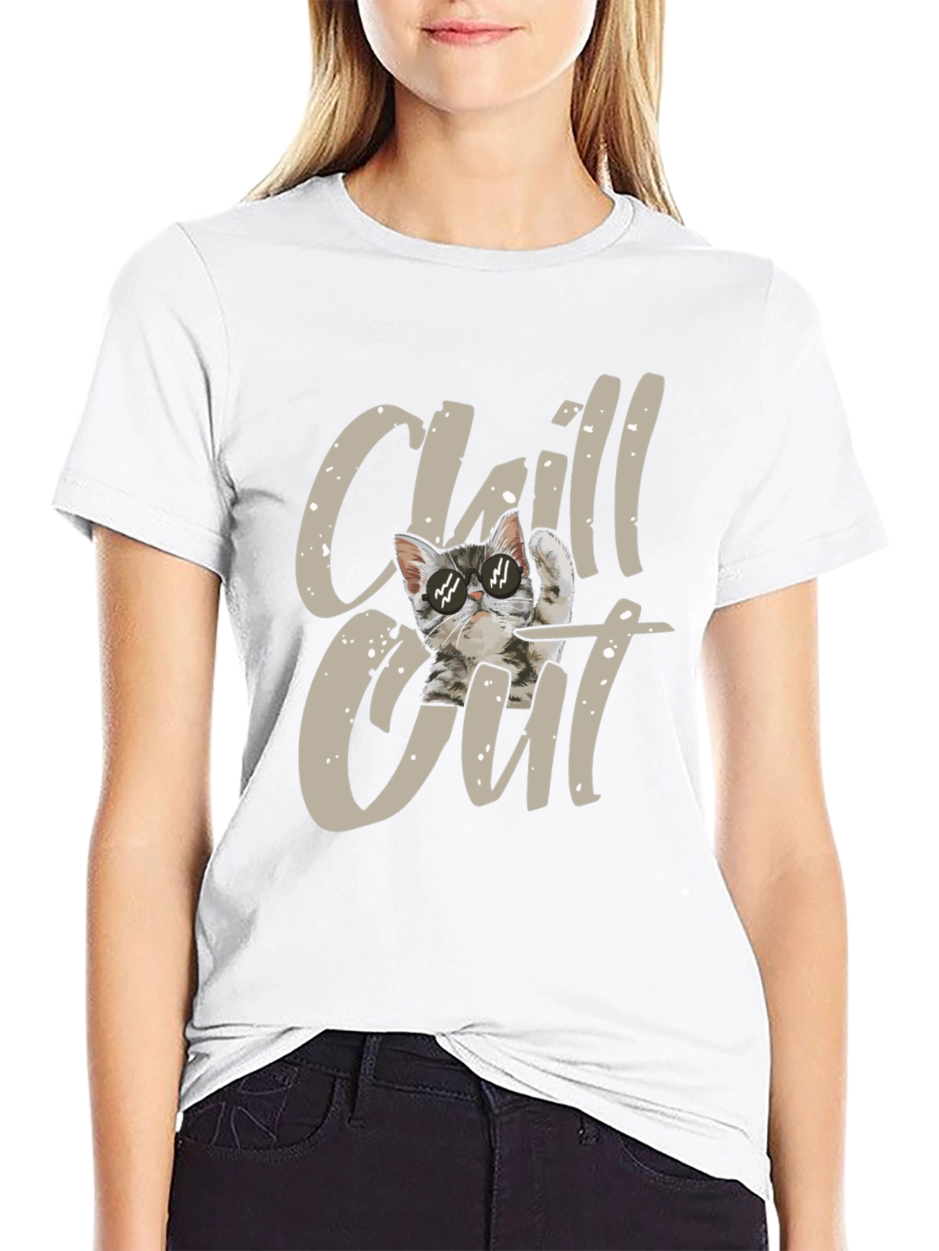 Chill Out Cat Graphic Black T-Shirt