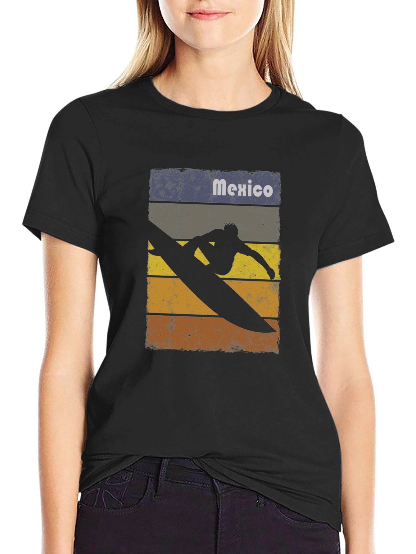 Mexico Surfing T-Shirt - Retro Style Black Tee