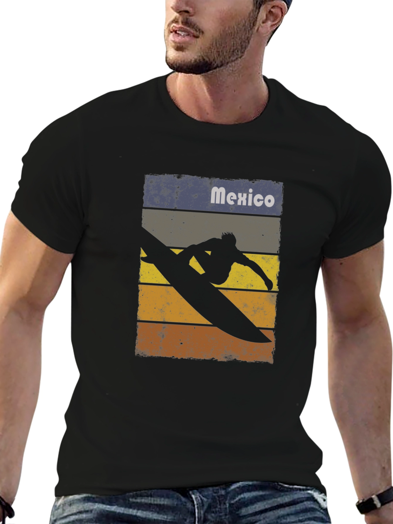 Mexico Surfing T-Shirt - Retro Style Black Tee