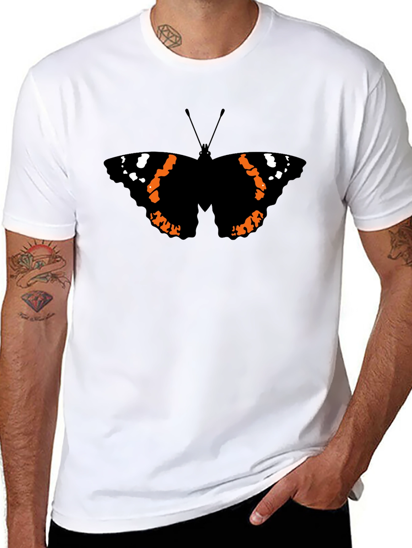 Butterfly Graphic Black T-Shirt Casual Mens Tee