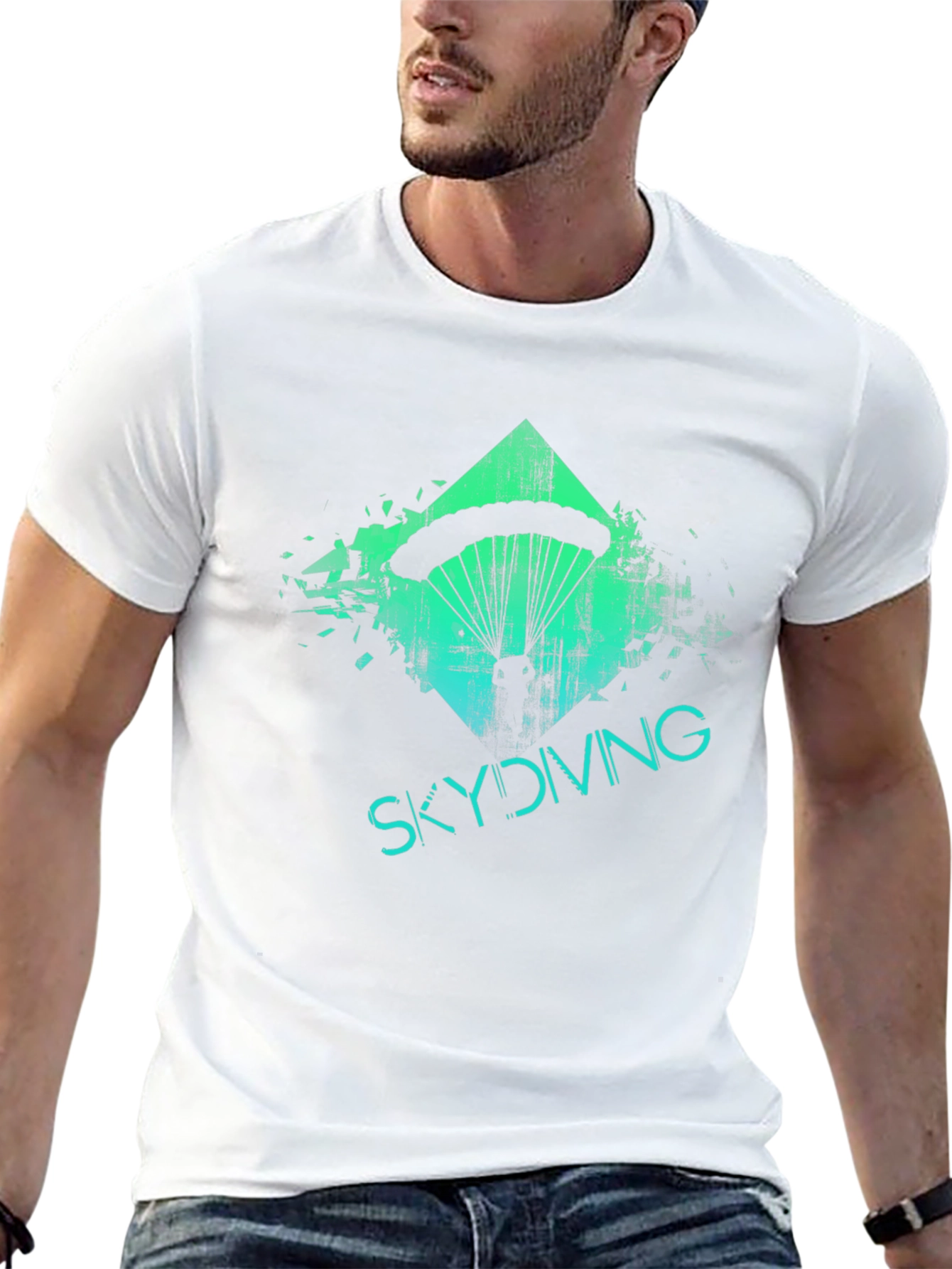Skydiving Adventure Tee - Black Graphic Print T-Shirt