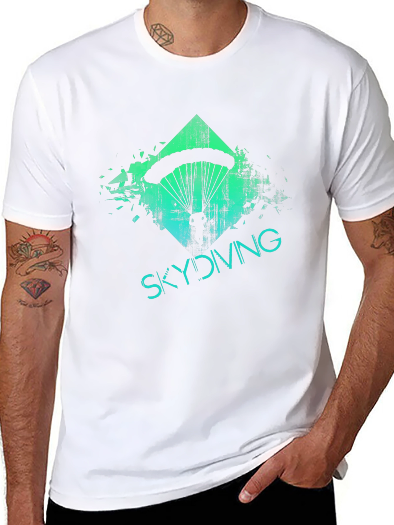 Skydiving Adventure Tee - Black Graphic Print T-Shirt