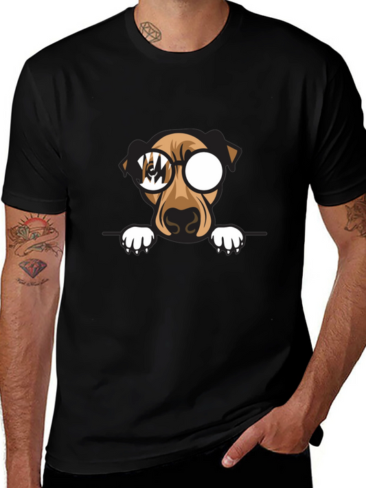 Dog with Glasses Graphic Print Black T-Shirt