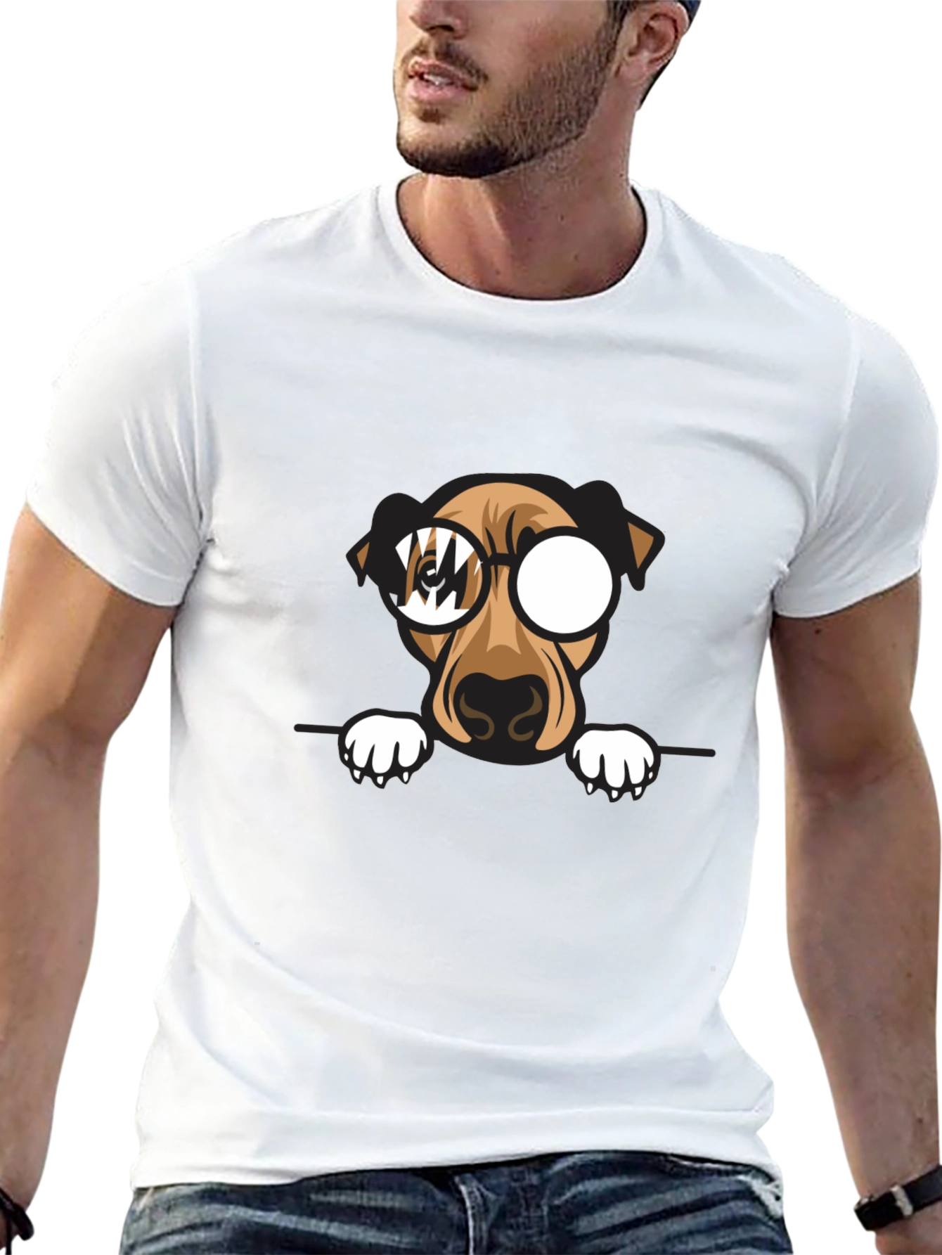 Dog with Glasses Graphic Print Black T-Shirt