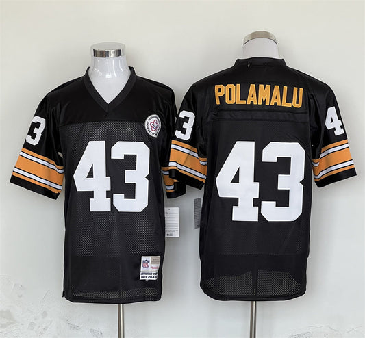 Men's Pittsburgh Steelers Troy Polamalu Mitchell & Ness Black Legacy Replica Jerseys