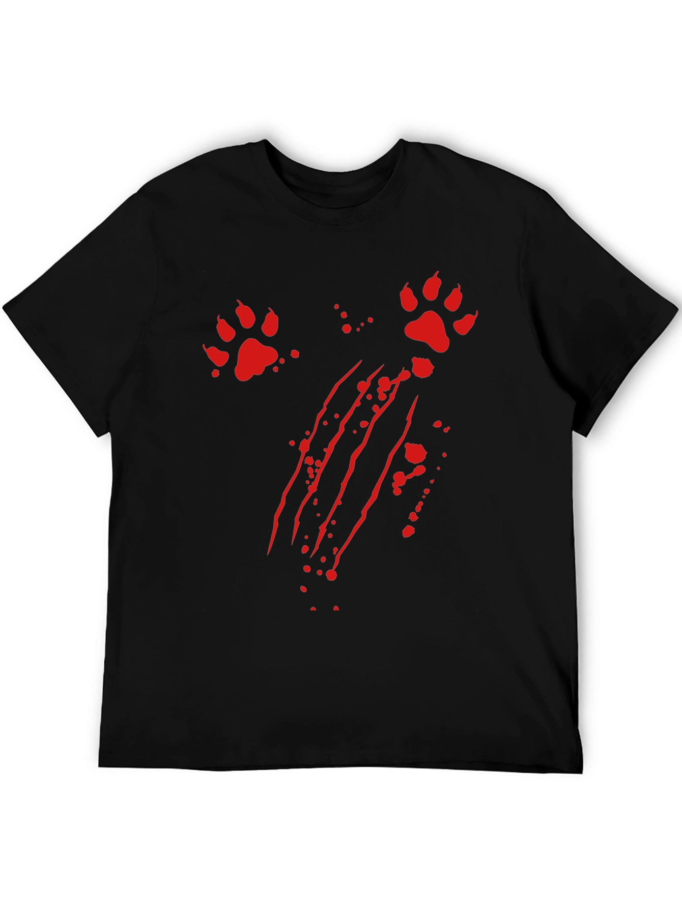 Mens Black T-Shirt with Claw Marks and Paw Prints