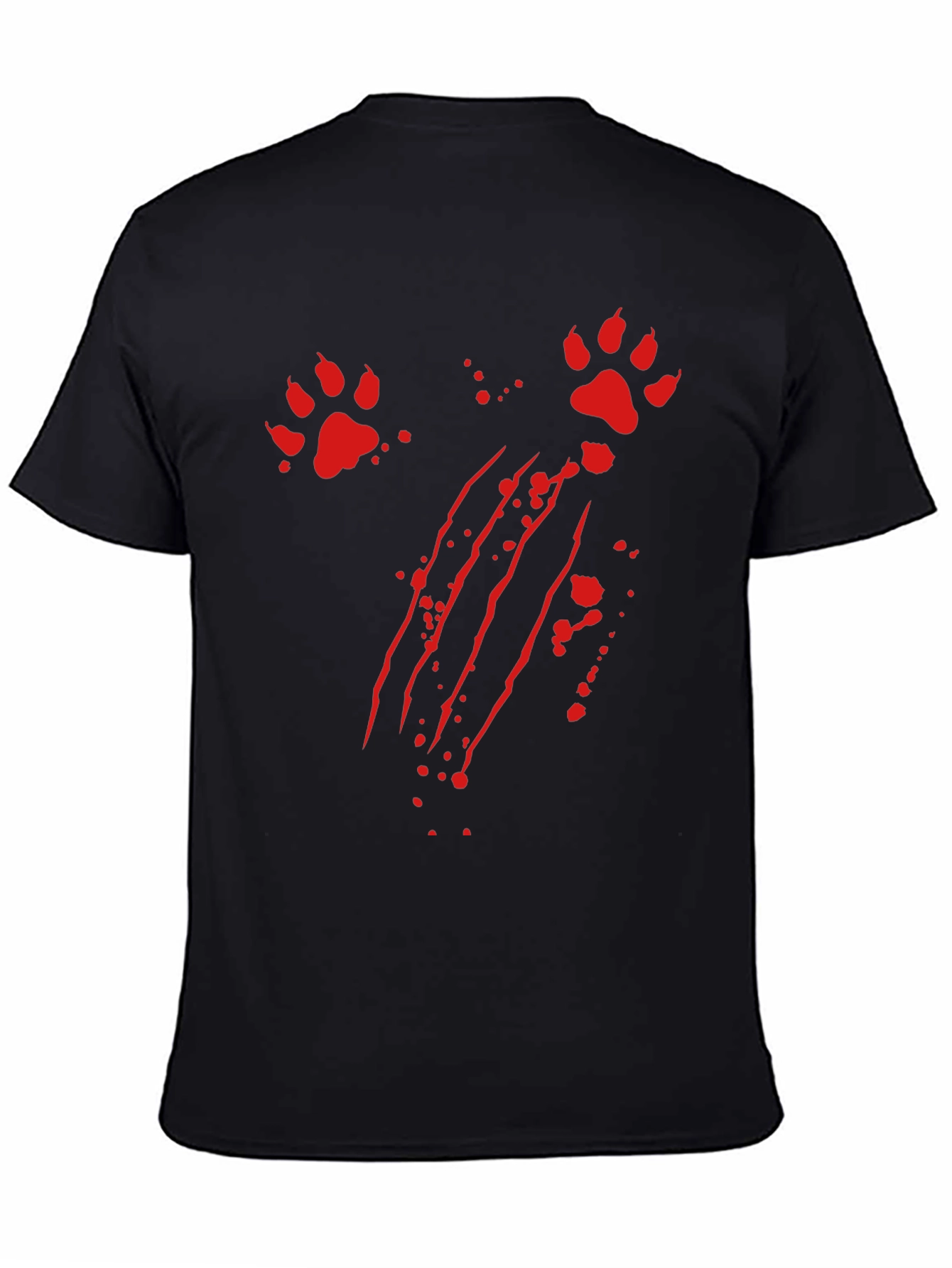 Mens Black T-Shirt with Claw Marks and Paw Prints