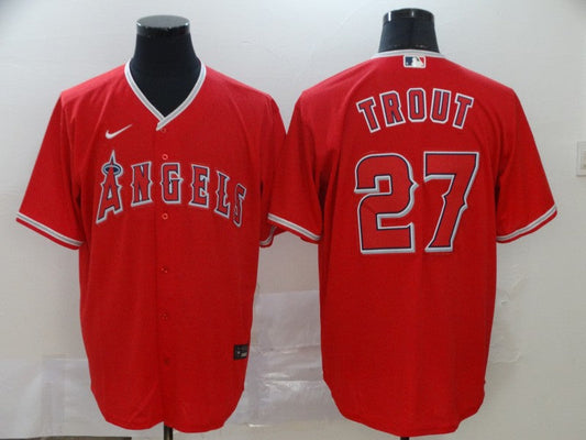 Men's Los Angeles Angels #27 Mike Trout Red Stitched Jerseys