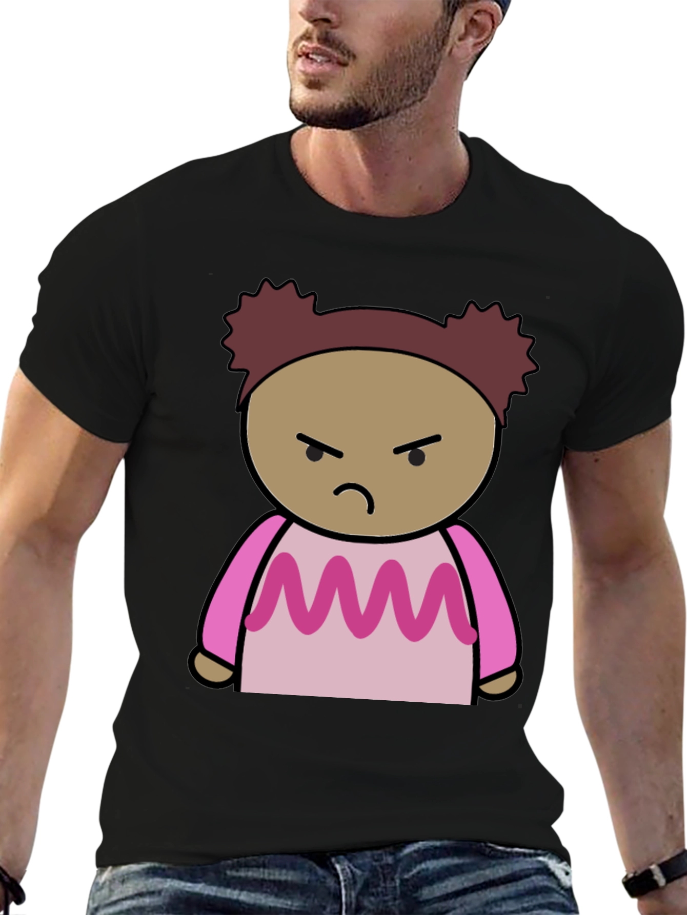 Angry Cartoon Character Black T-Shirt