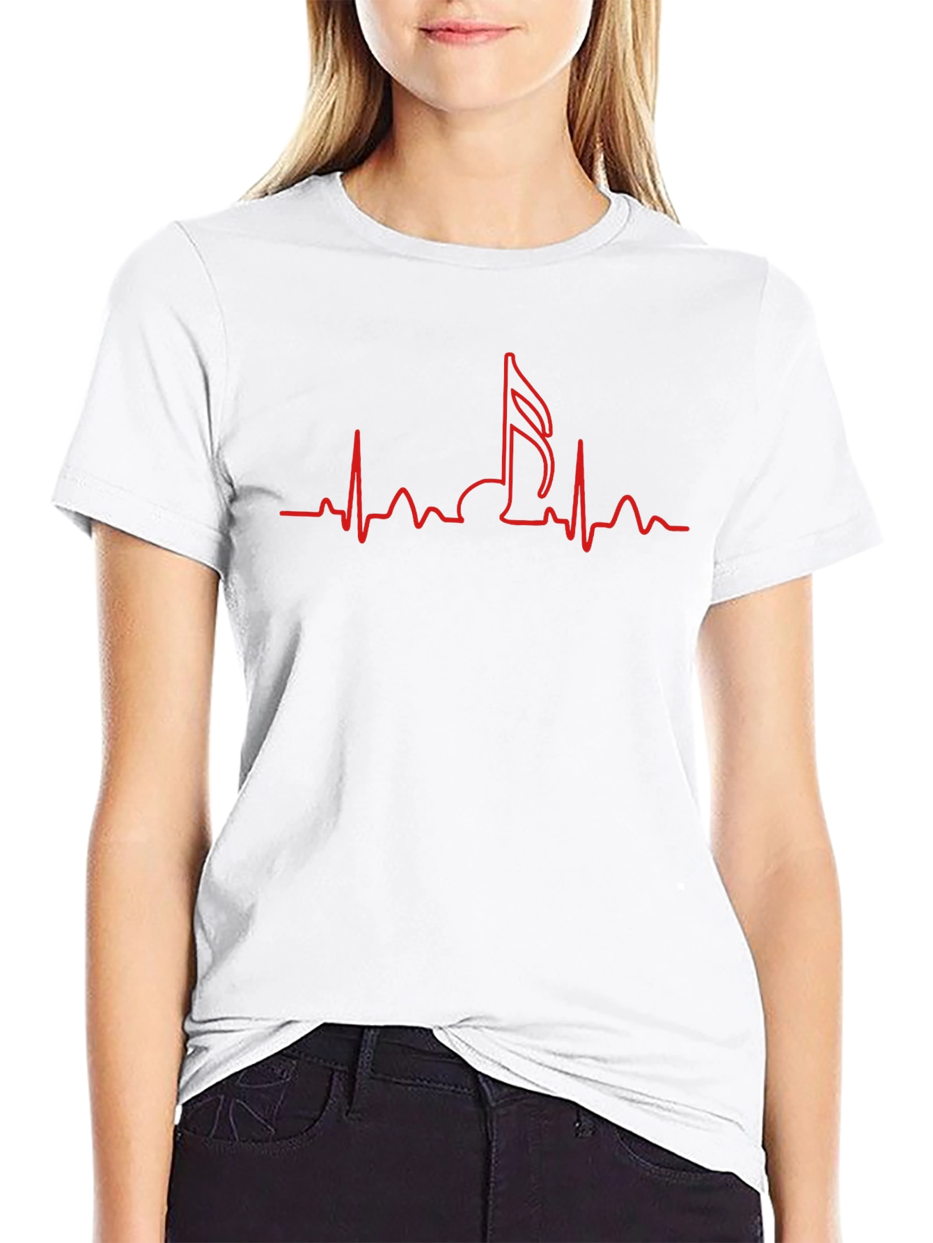 Music Note Heartbeat T-Shirt - Black