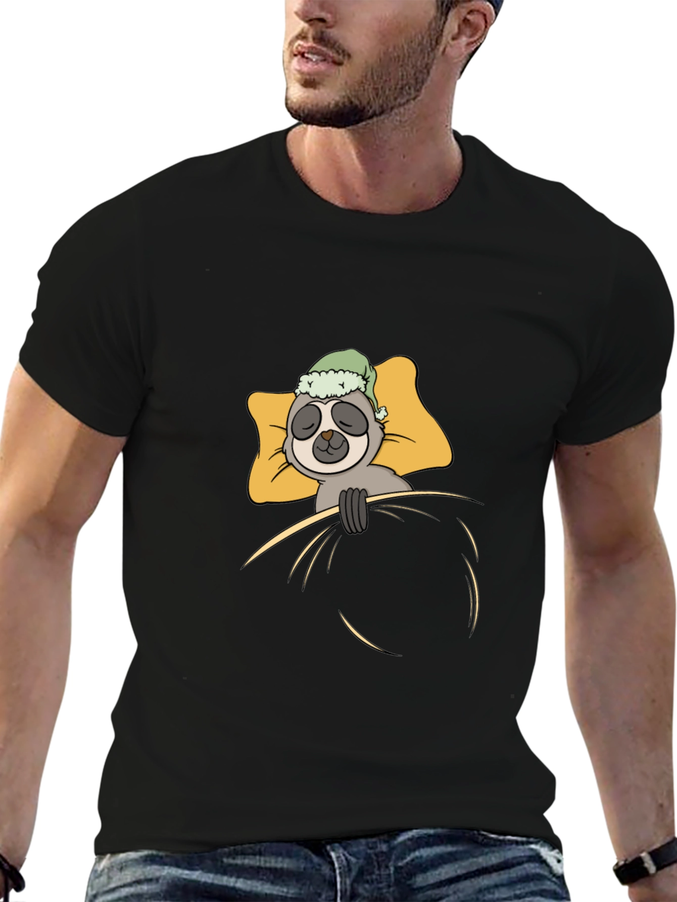 Sloth Sleeping in Bed Graphic T-Shirt