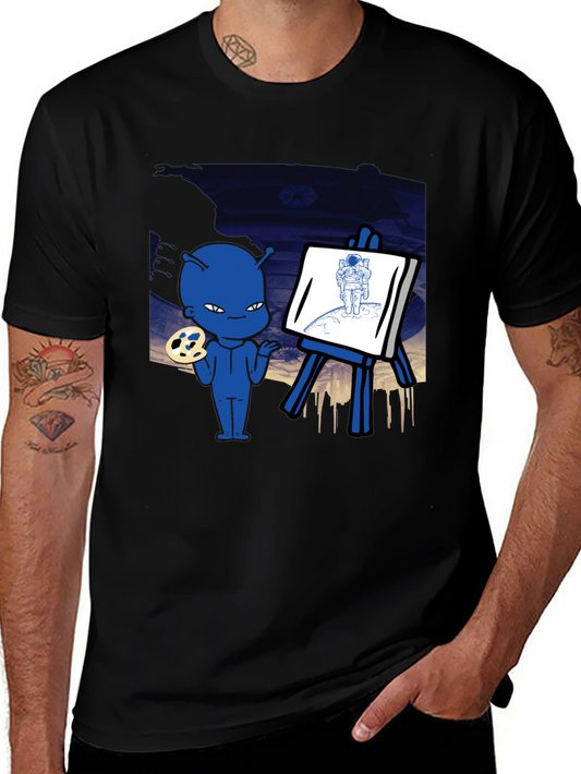 Alien Artist Graphic T-Shirt - Mens Black Crew Neck Tee