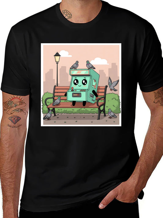 Cartoon Arcade Game on Park Bench T-Shirt