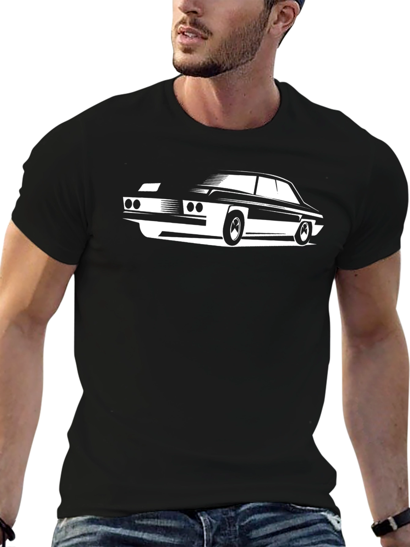 Classic Car Graphic Tee - Black Cotton T-Shirt
