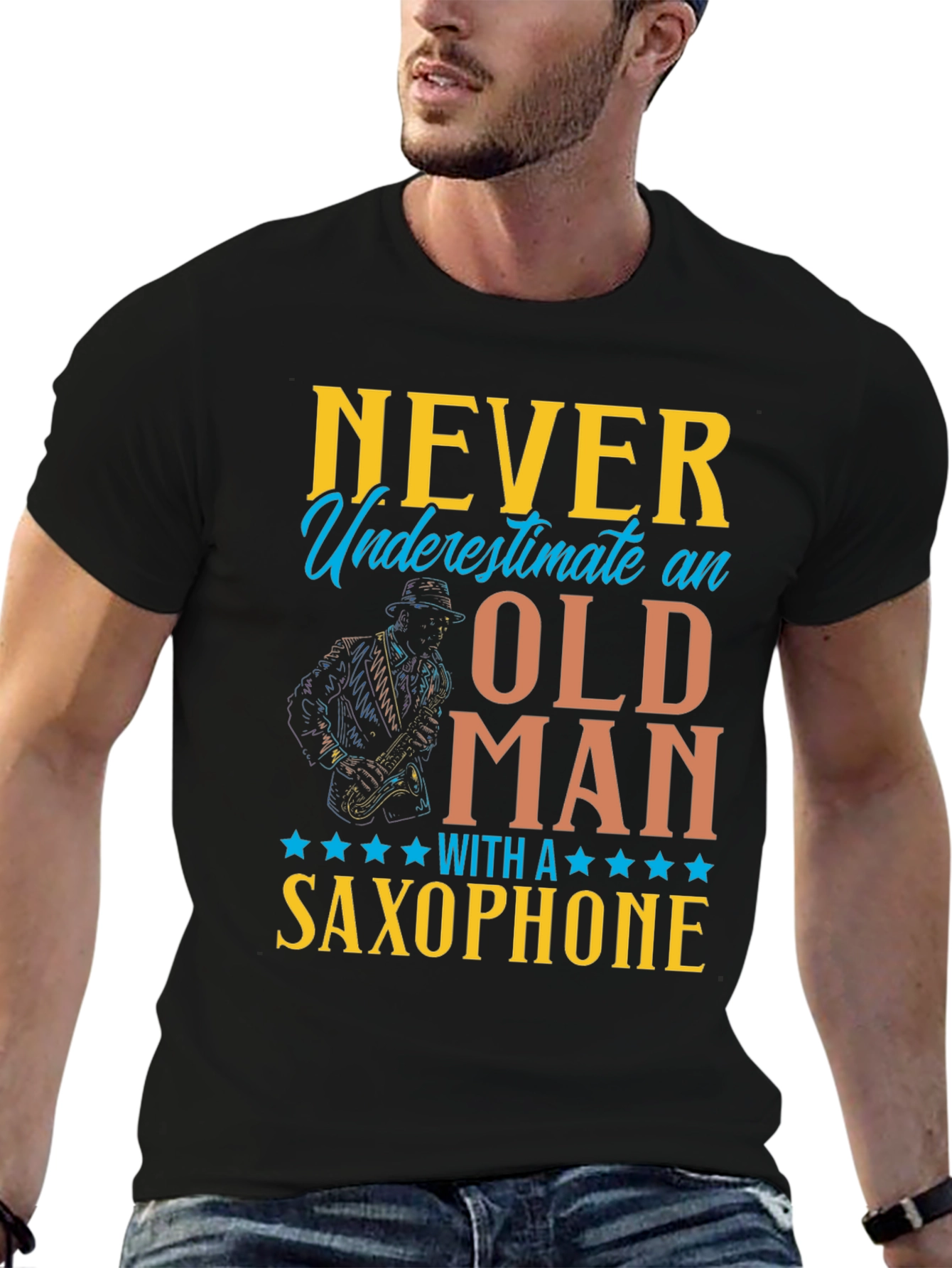 Never Underestimate Old Man Saxophone T-Shirt