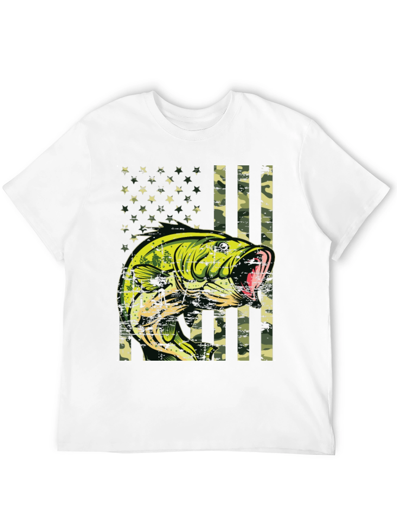 Bass Fish Camo American Flag Graphic T-Shirt