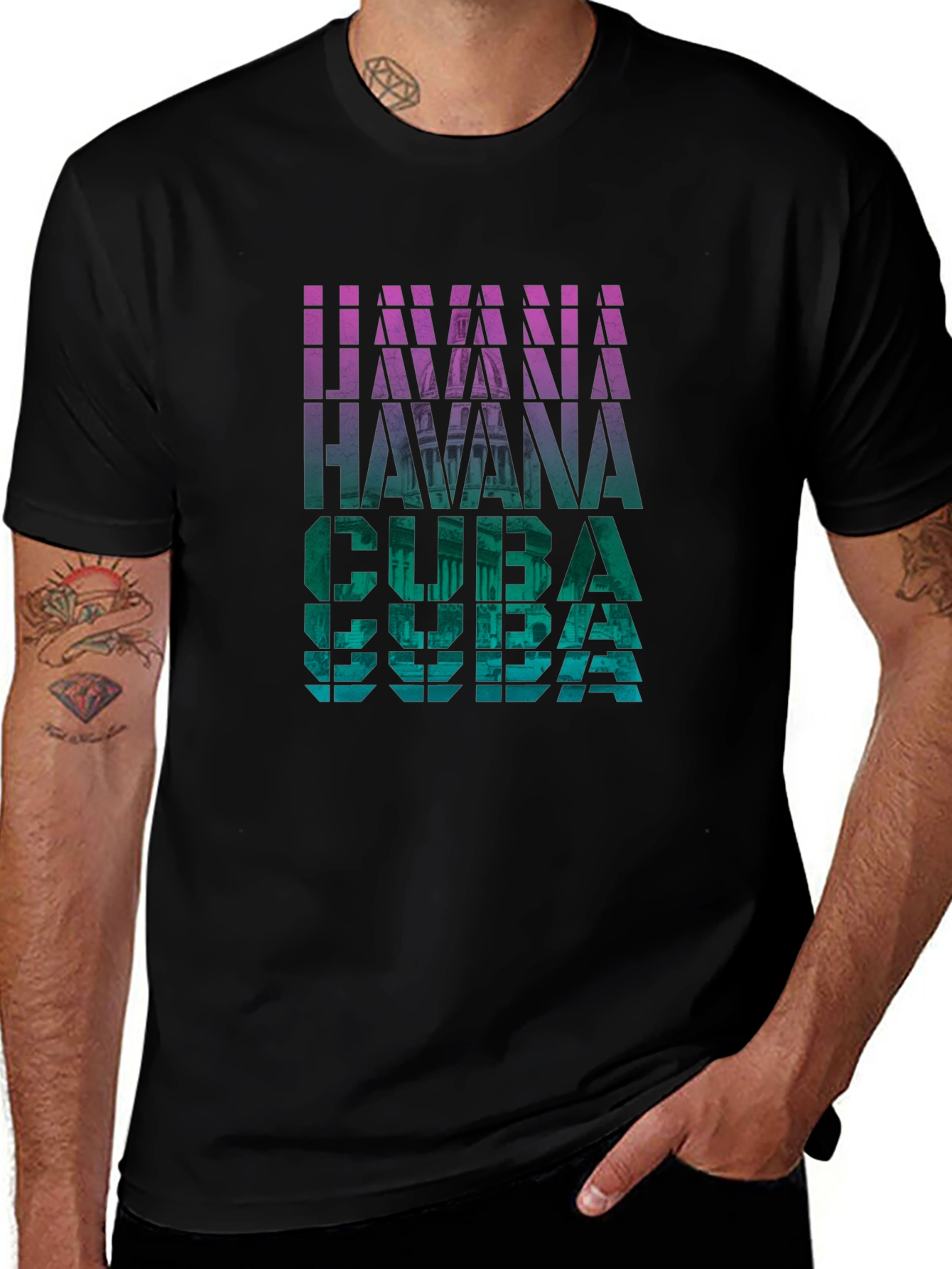 Havana Cuba Graphic Print Black T-Shirt