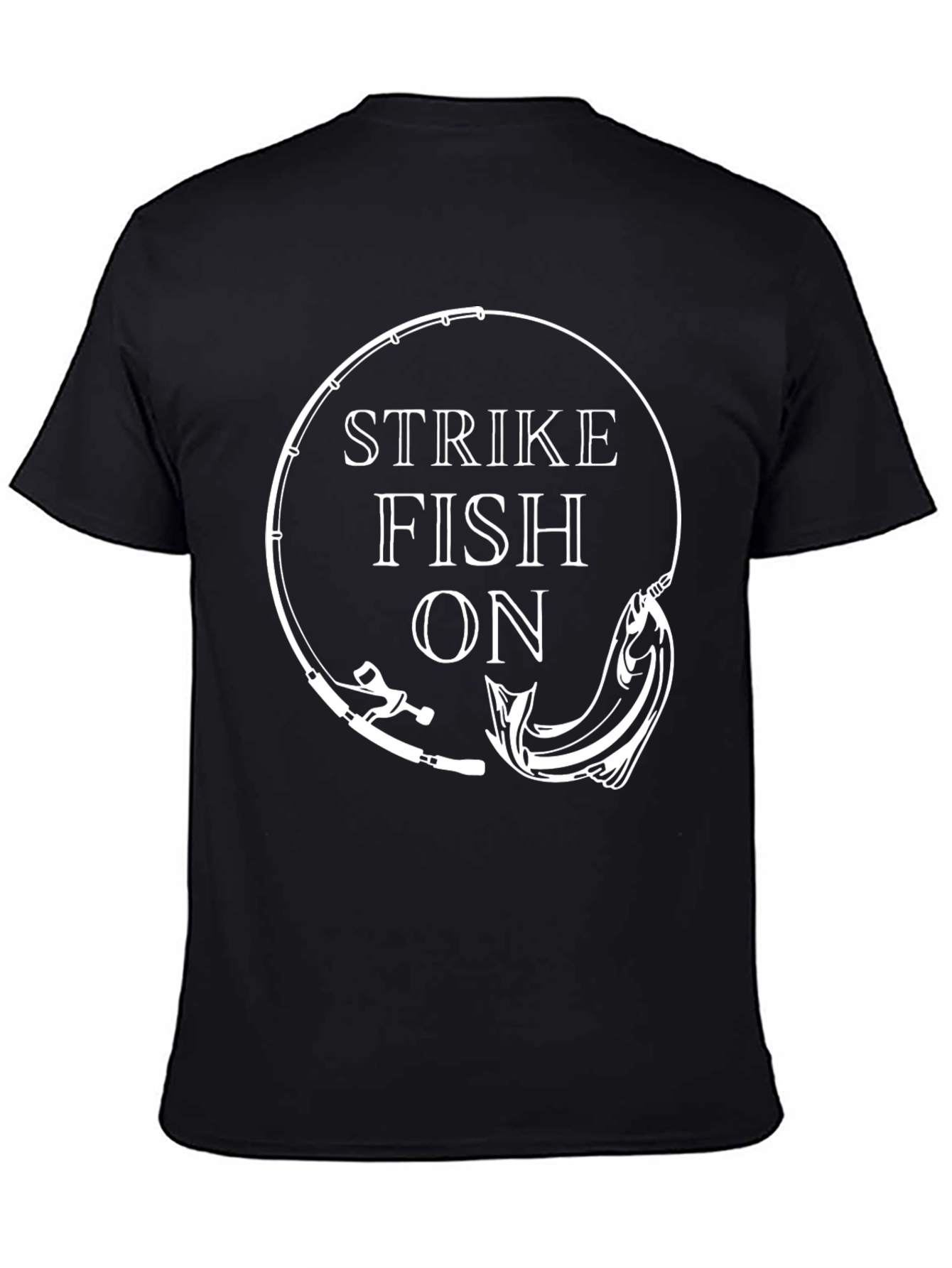 Strike Fish On Black T-Shirt Fishing Design