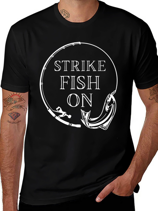 Strike Fish On Black T-Shirt Fishing Design