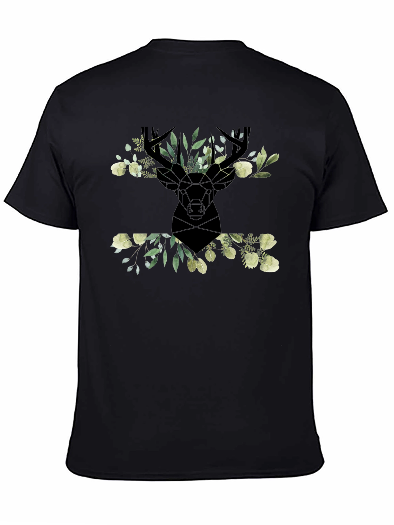 Floral Deer Head Graphic Black T-Shirt