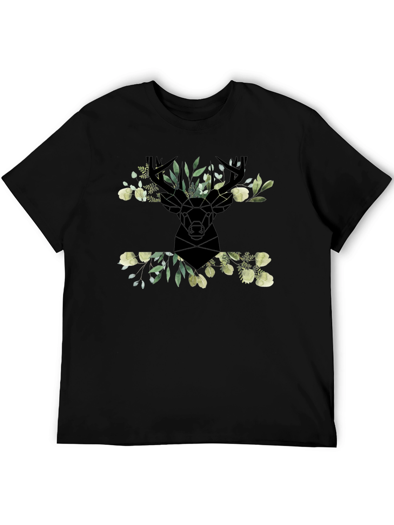Floral Deer Head Graphic Black T-Shirt