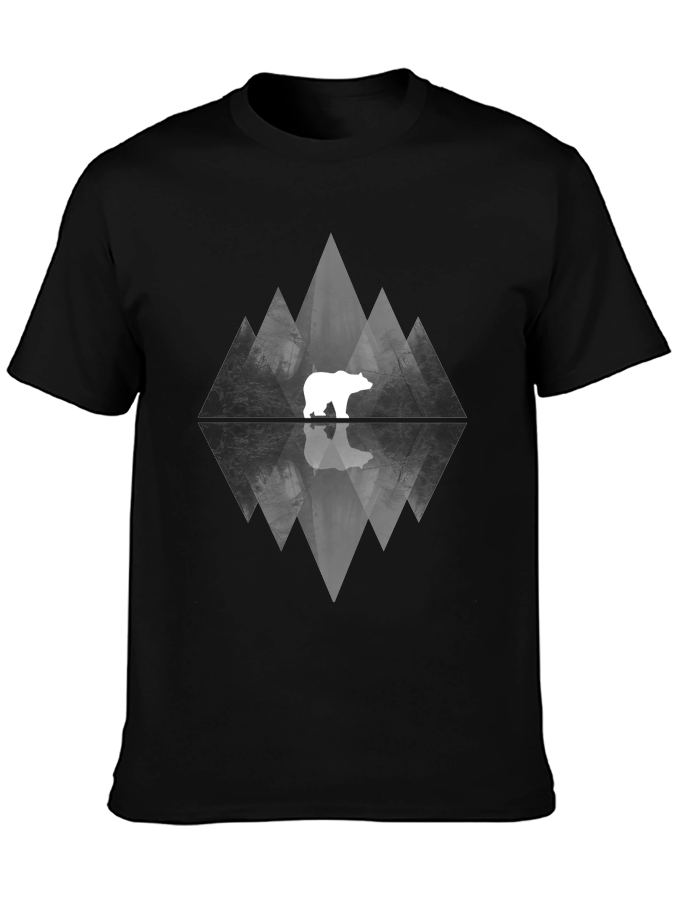 Geometric Bear Graphic Tee - Black
