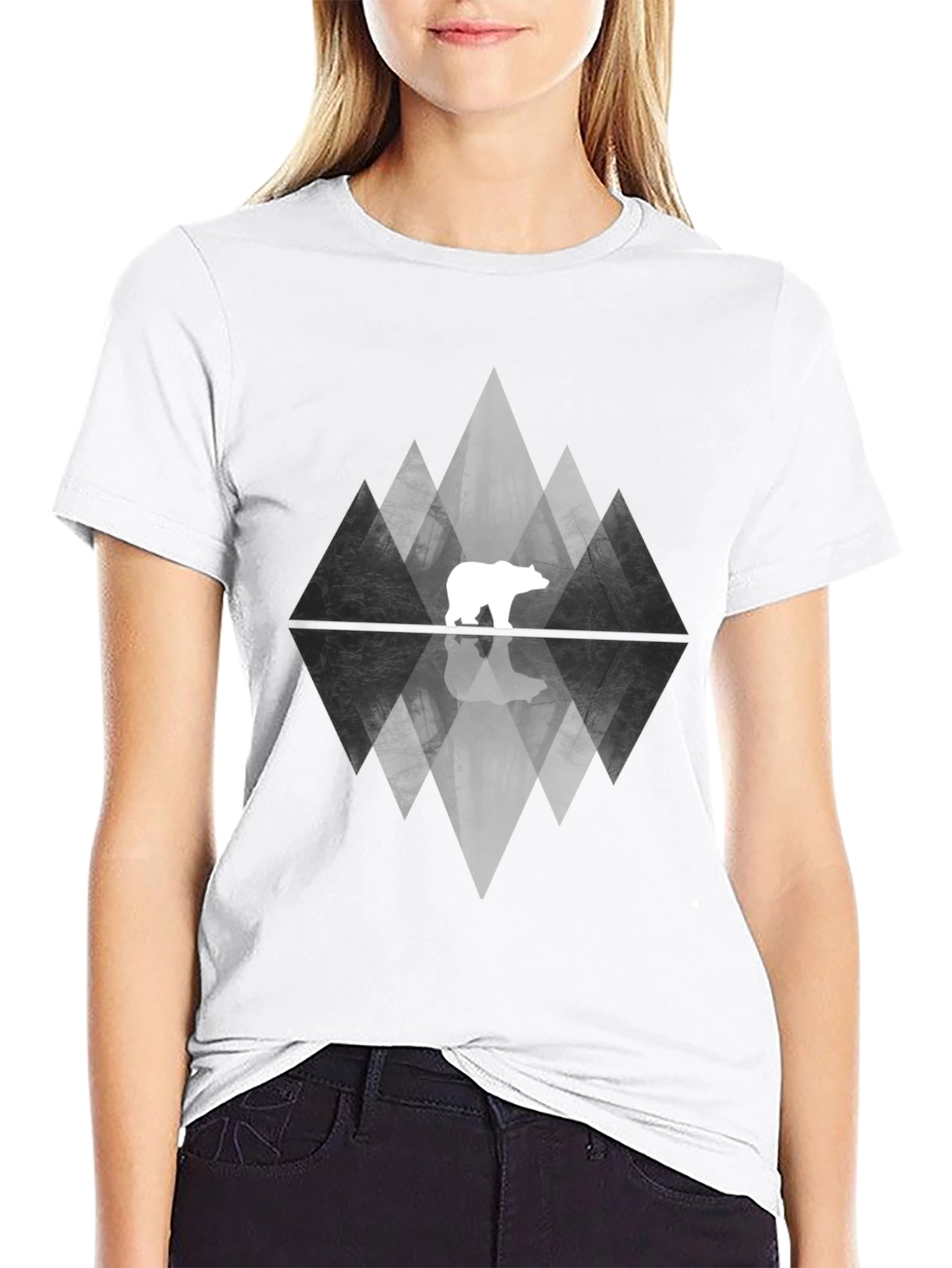 Geometric Bear Graphic Tee - Black