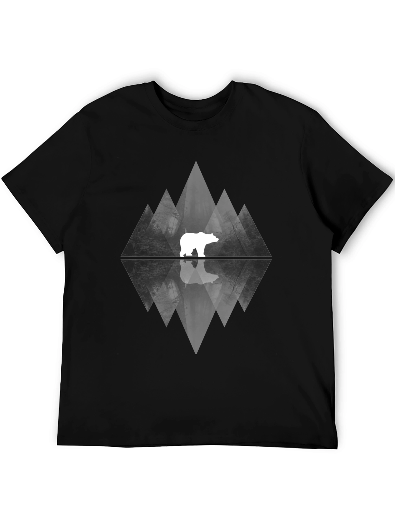 Geometric Bear Graphic Tee - Black