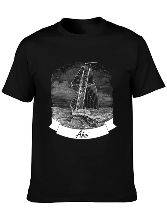Nautical Ahoy Sailing Ship Black T-Shirt