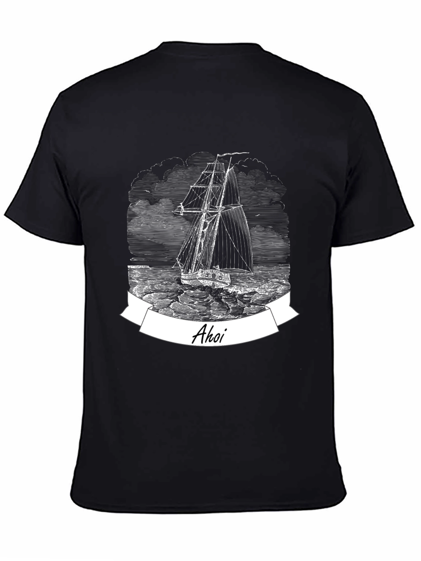 Nautical Ahoy Sailing Ship Black T-Shirt