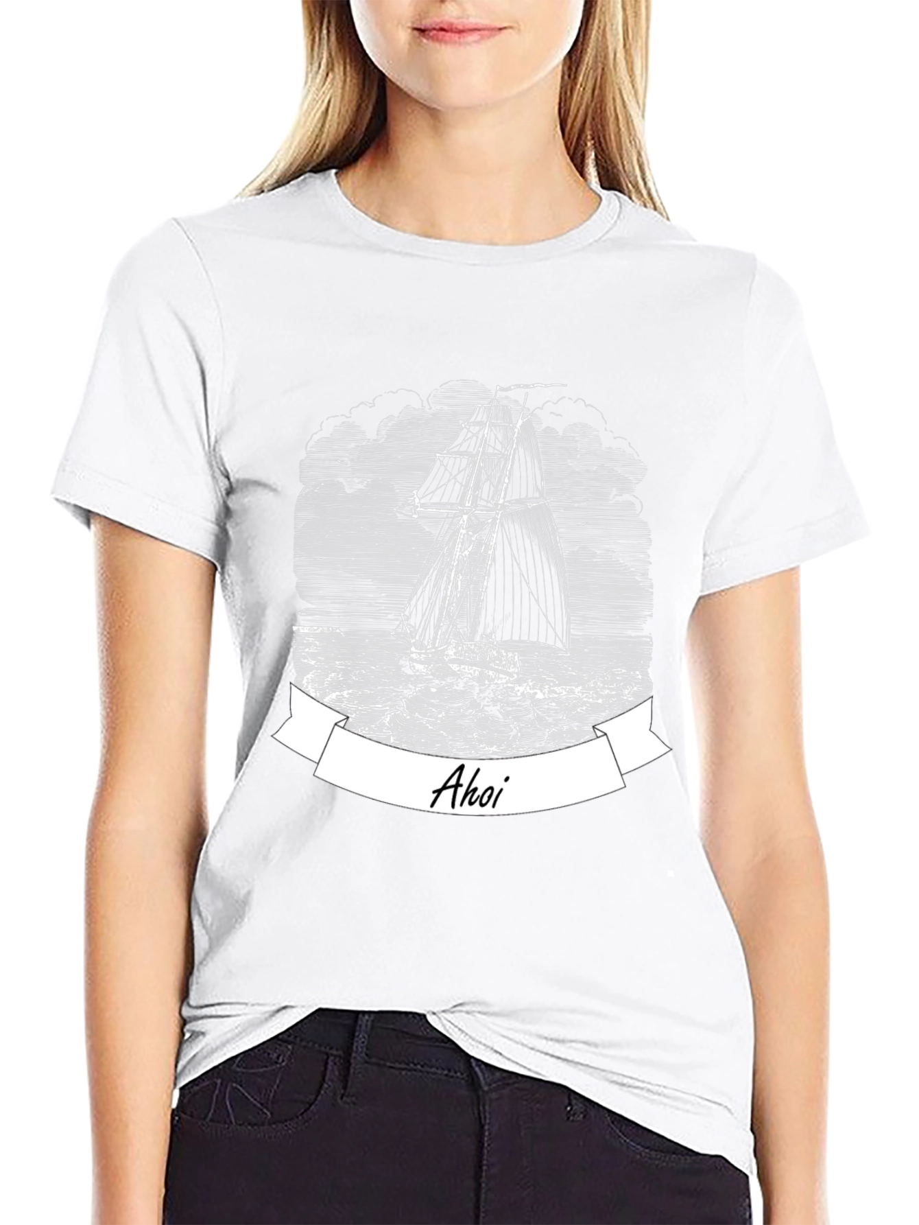 Nautical Ahoy Sailing Ship Black T-Shirt