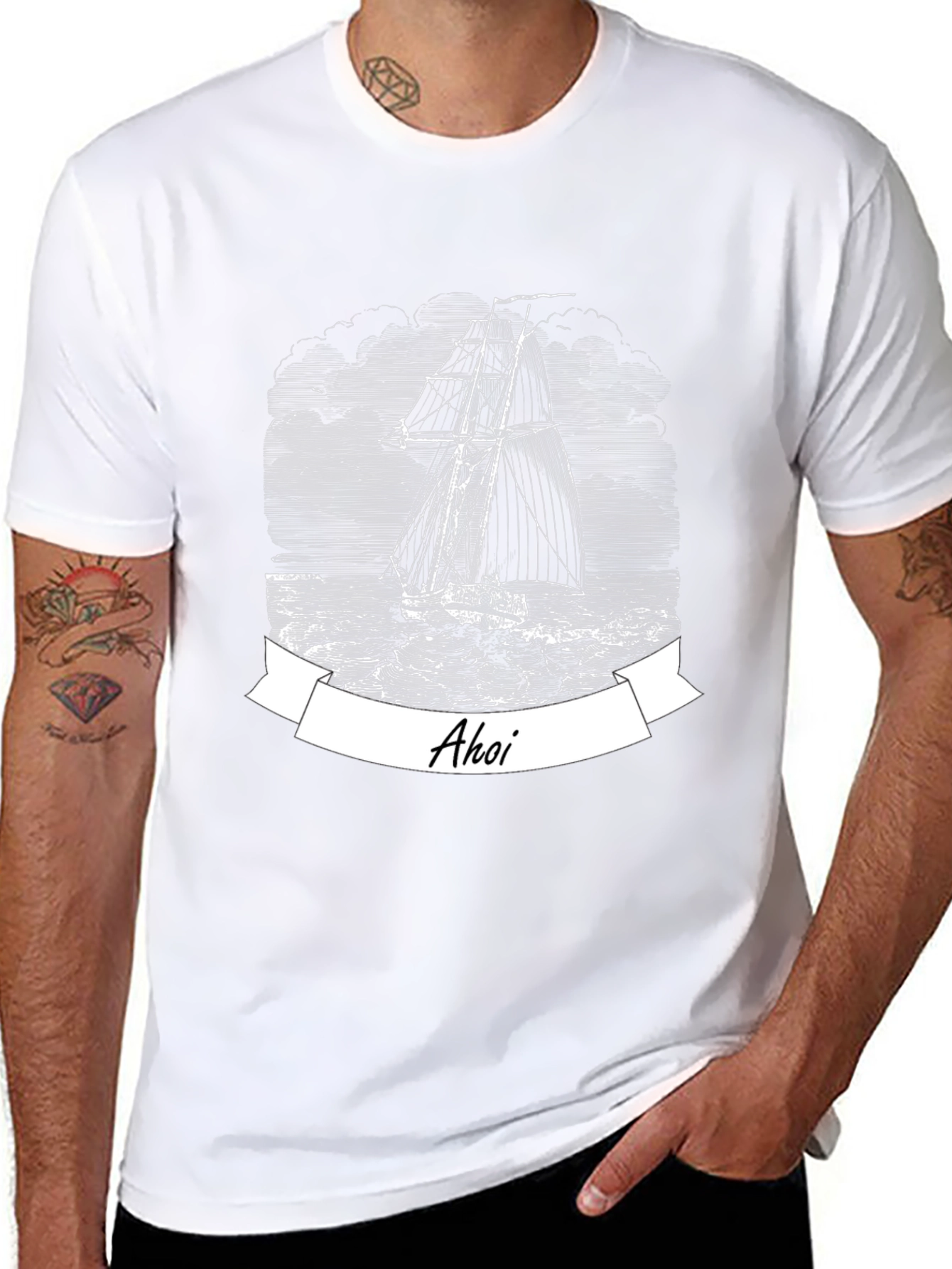 Nautical Ahoy Sailing Ship Black T-Shirt