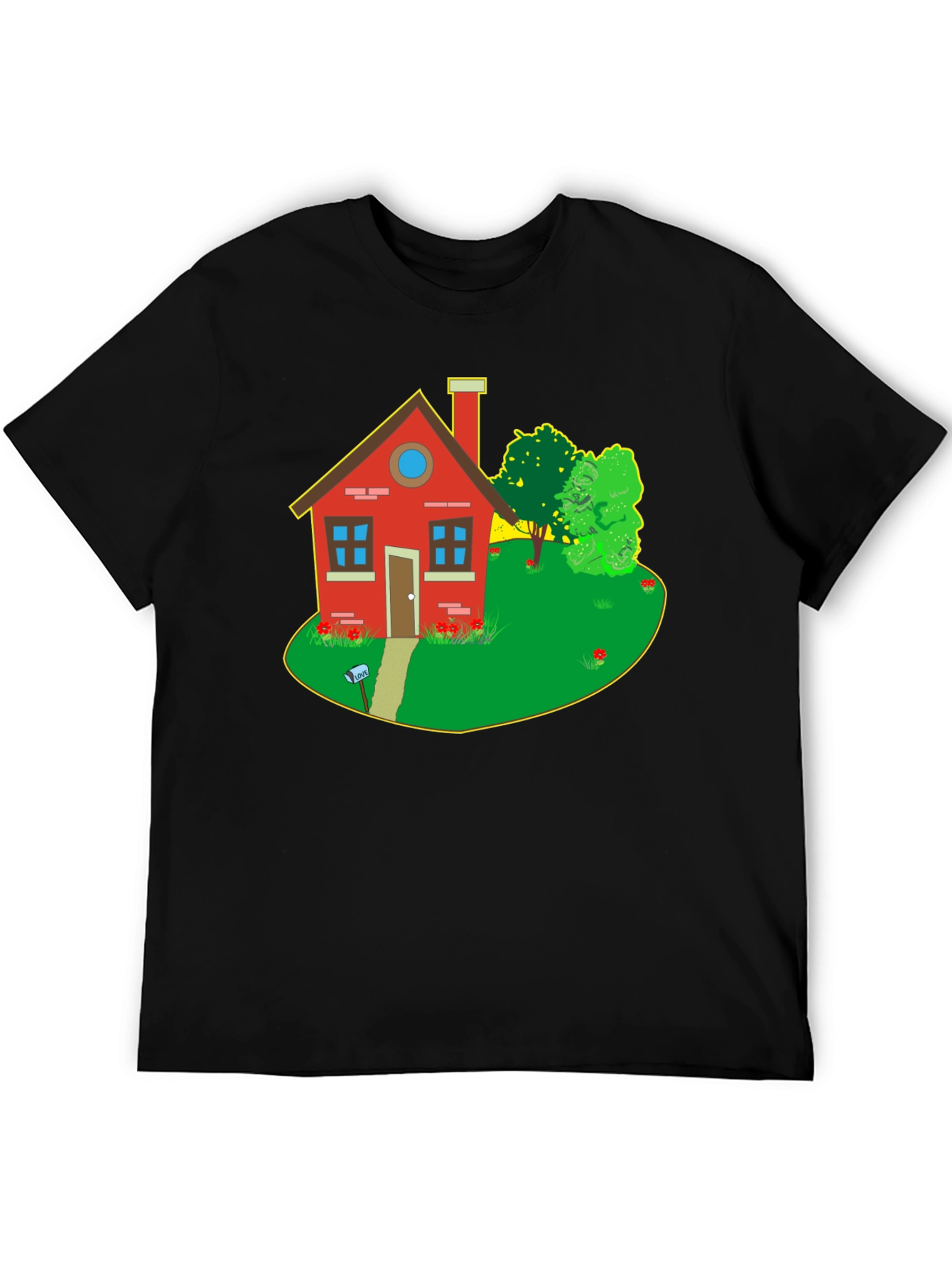 Quirky House Graphic Tee - Black Cotton T-Shirt