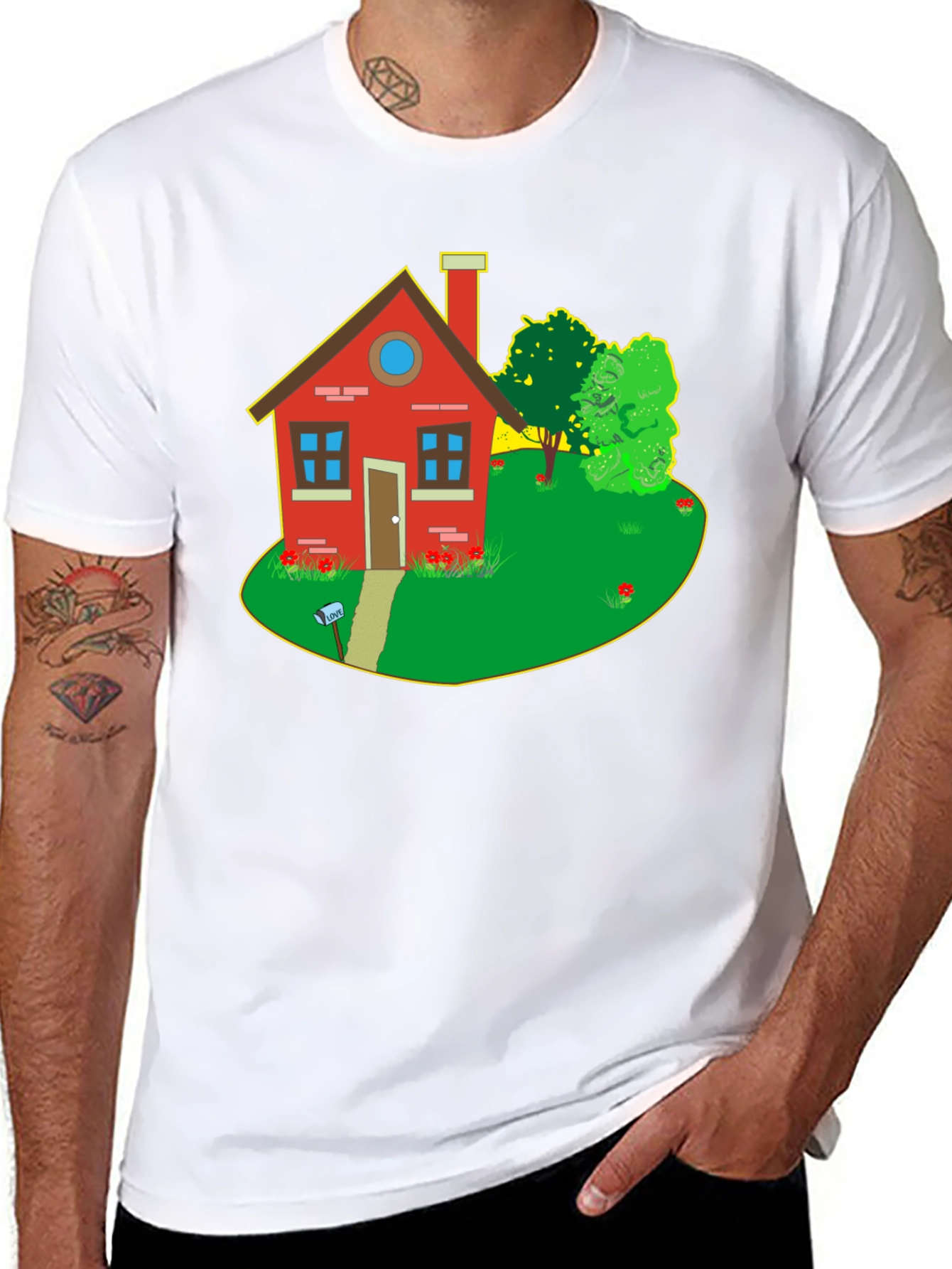 Quirky House Graphic Tee - Black Cotton T-Shirt