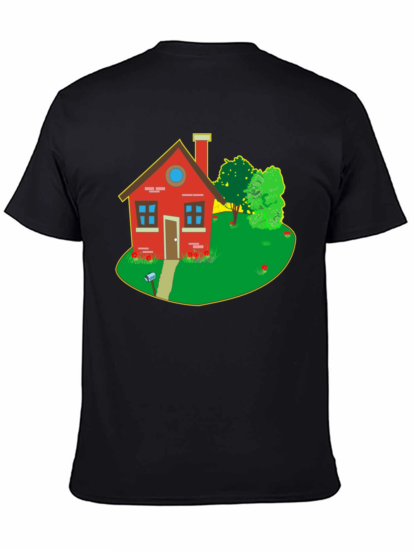 Quirky House Graphic Tee - Black Cotton T-Shirt