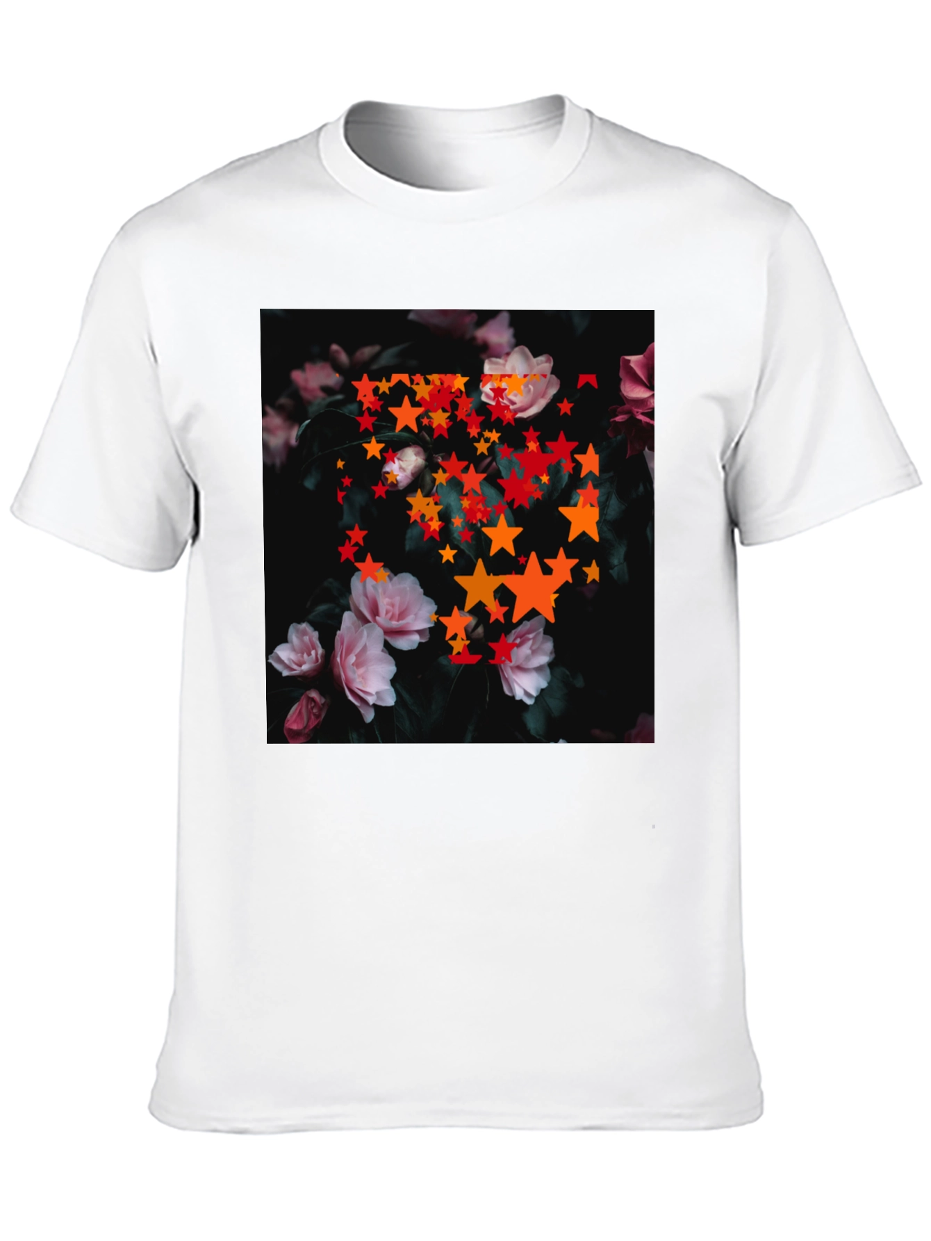 Floral Star T-Shirt - Black Cotton Graphic Tee