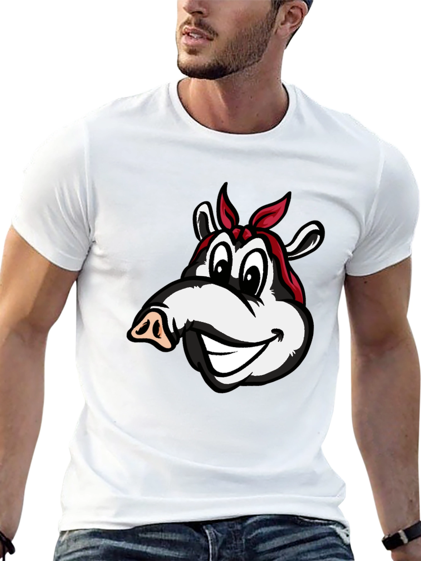 Cartoon Pig Bandana Black T-Shirt