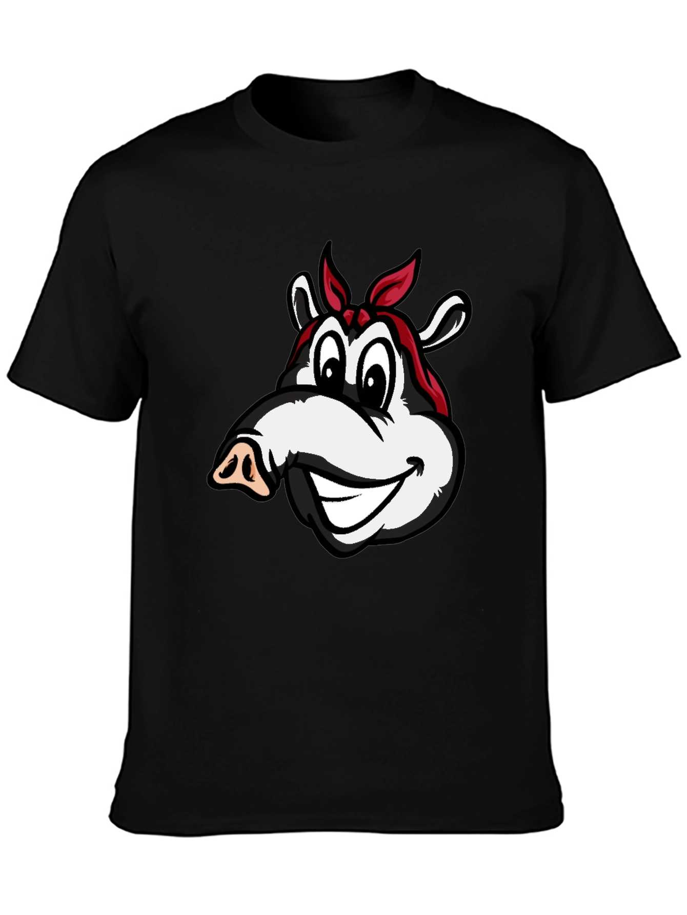 Cartoon Pig Bandana Black T-Shirt
