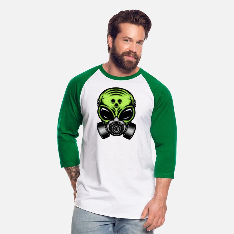 Green alien with gas mask