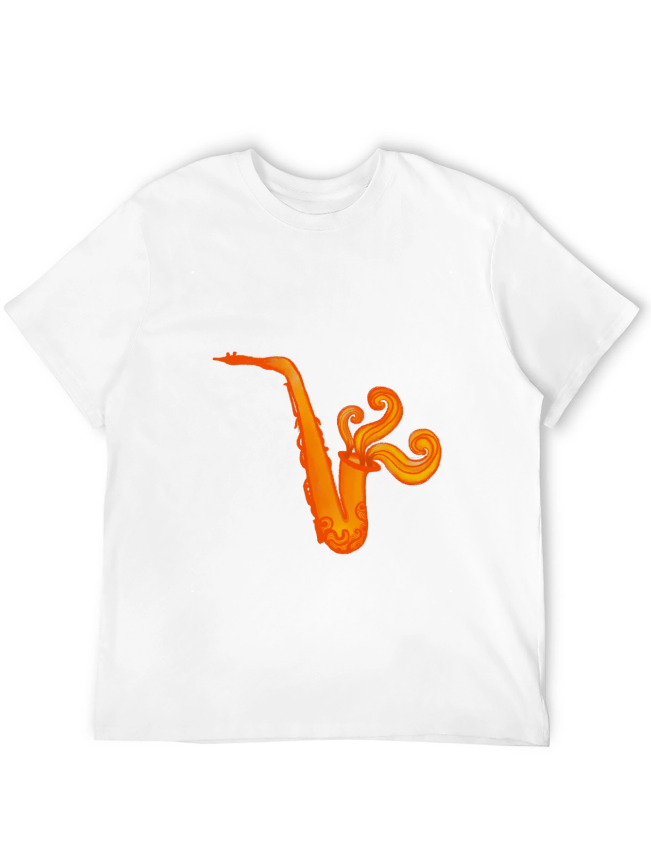 Black T-Shirt with Orange Saxophone Graphic