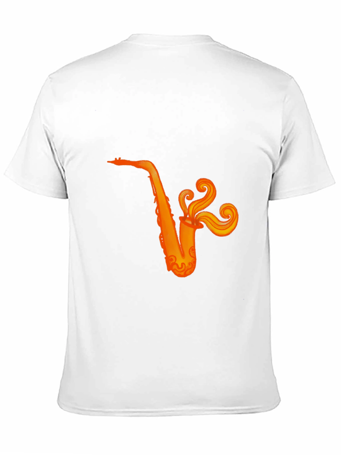 Black T-Shirt with Orange Saxophone Graphic