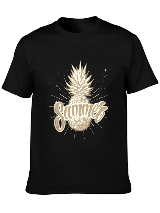 Summer Pineapple Graphic Black T-Shirt